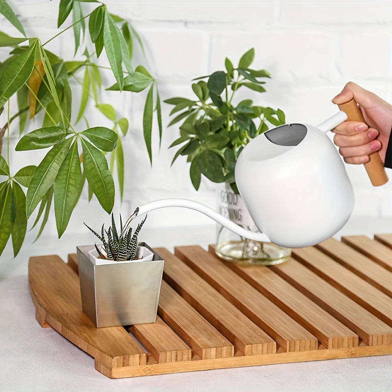 TIVVA 1200 – Edelstahl-Gießkanne, 1,2 L, versch. Farben, mit Holzgriff & langer Ausgussdüse