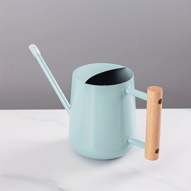 TIVVA BLUE – Gießkanne aus Edelstahl, 1 L, hellblau mit Holzgriff