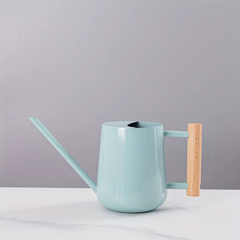 TIVVA BLUE – Gießkanne aus Edelstahl, 1 L, hellblau mit Holzgriff