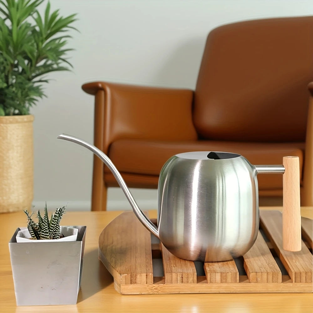 TIVVA 1200 – Edelstahl-Gießkanne, 1,2 L, versch. Farben, mit Holzgriff & langer Ausgussdüse