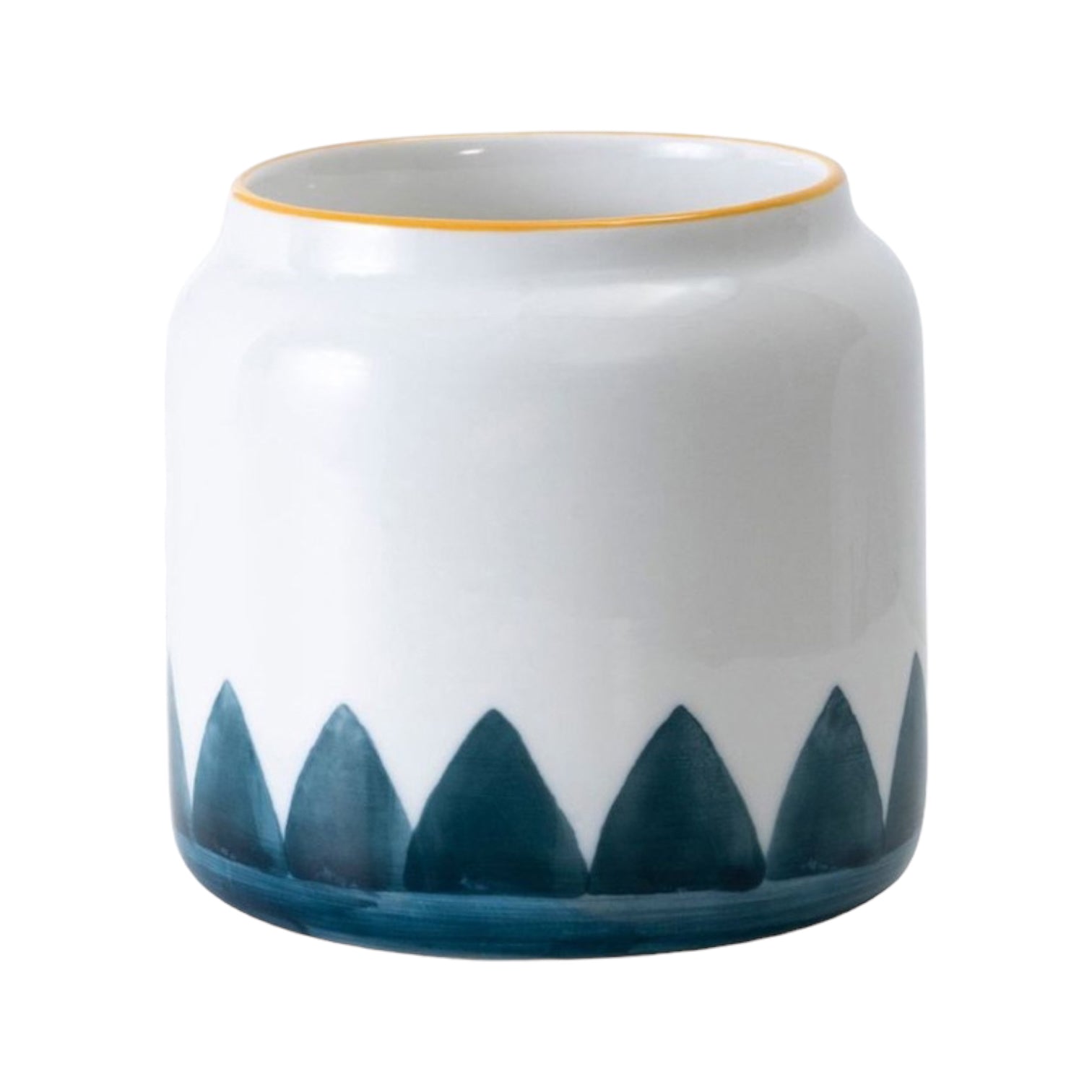 BROMMA – Blumentopf, Keramik, Weiß mit blauen Akzenten, Ø 7 cm, handbemalt mit Drainageloch