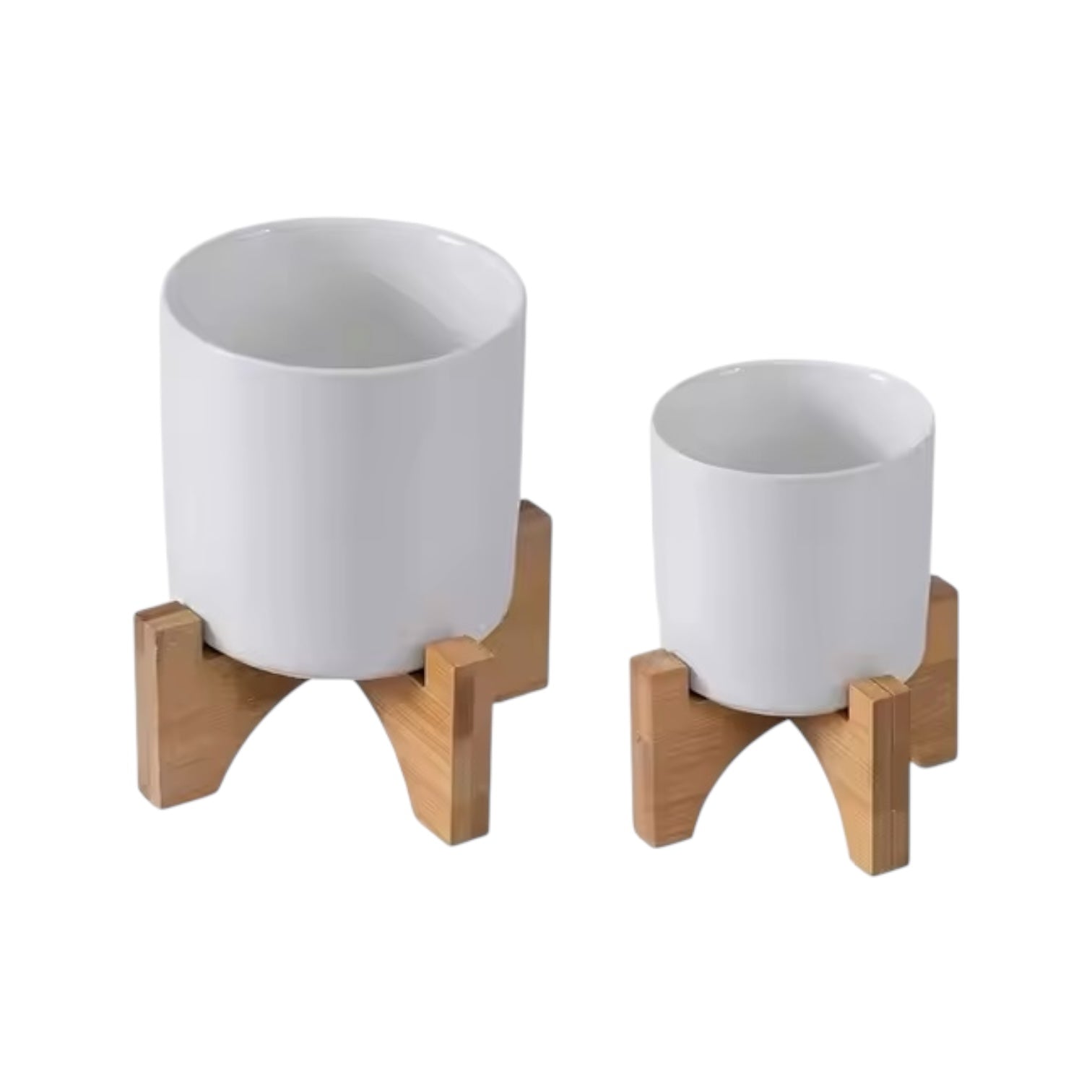 MALA – Blumentopf zylindrisch – Keramik – Weiß – Ø 9 cm – mit Bambusständer & Drainageloch