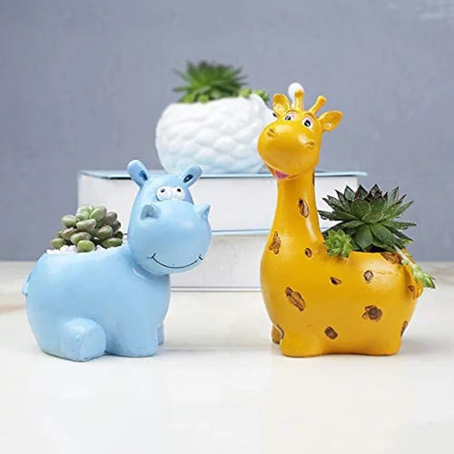 GIRAFFE – Tierblumentopf für Innenbereiche, Kunstharz, Gelb, Ø 8 cm, mit Drainageloch