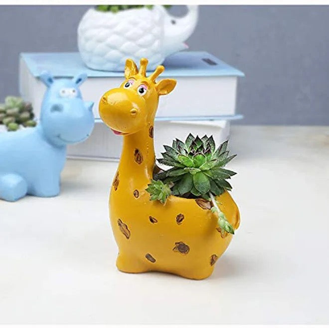 GIRAFFE – Tierblumentopf für Innenbereiche, Kunstharz, Gelb, Ø 8 cm, mit Drainageloch