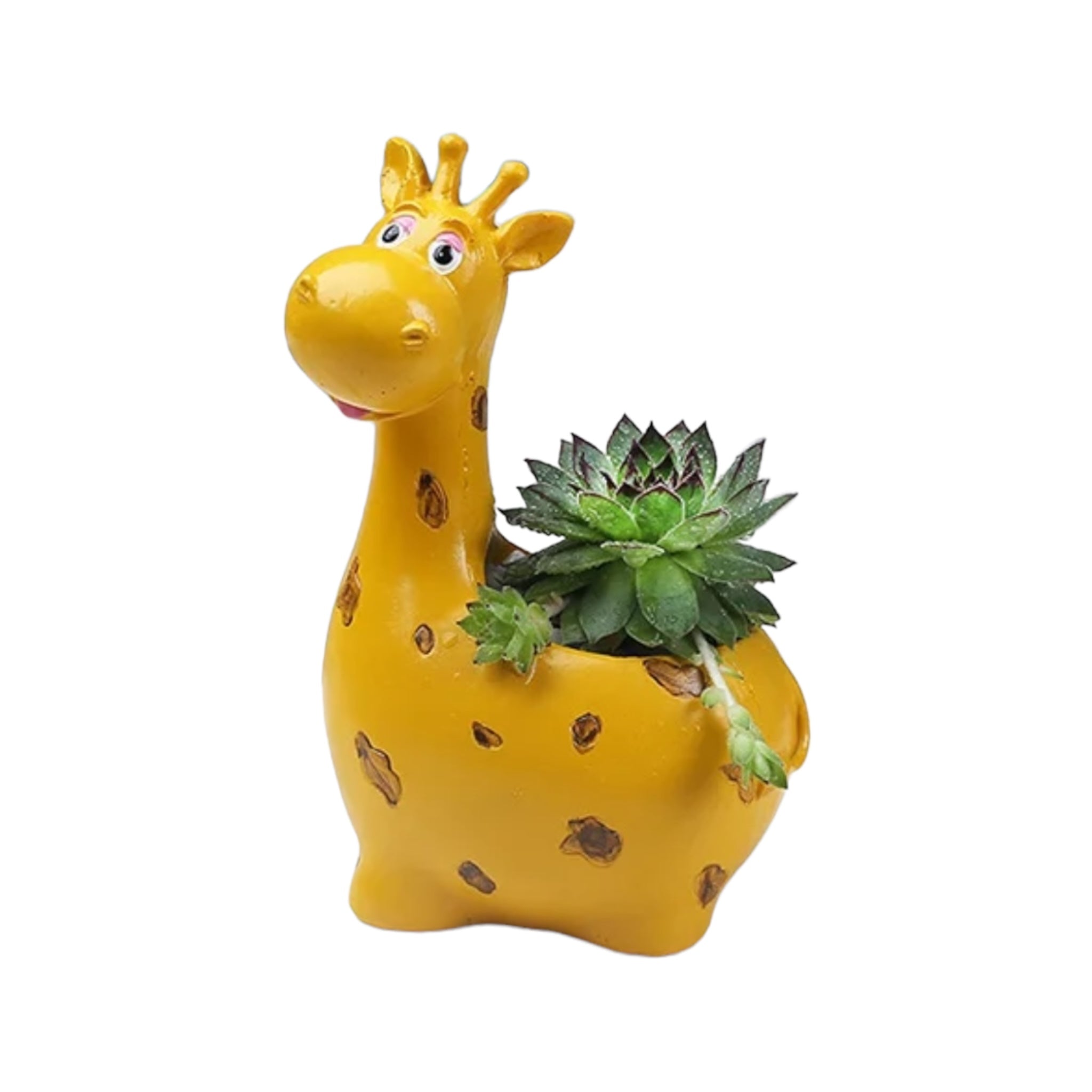 GIRAFFE – Tierblumentopf für Innenbereiche, Kunstharz, Gelb, Ø 8 cm, mit Drainageloch