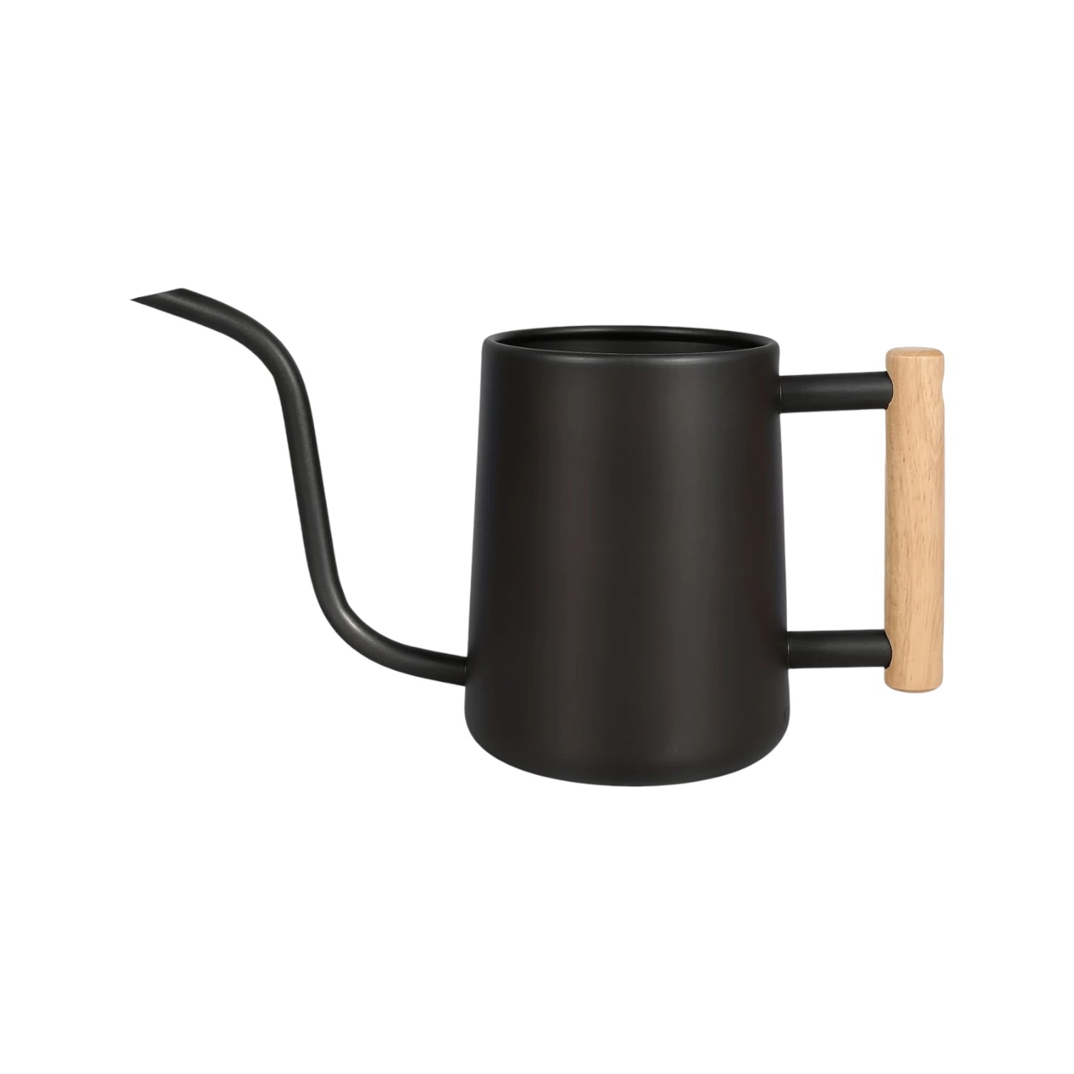 TIVVA – Indoor-Gießkanne aus Edelstahl, 1 L, Schwarz mit Holzgriff