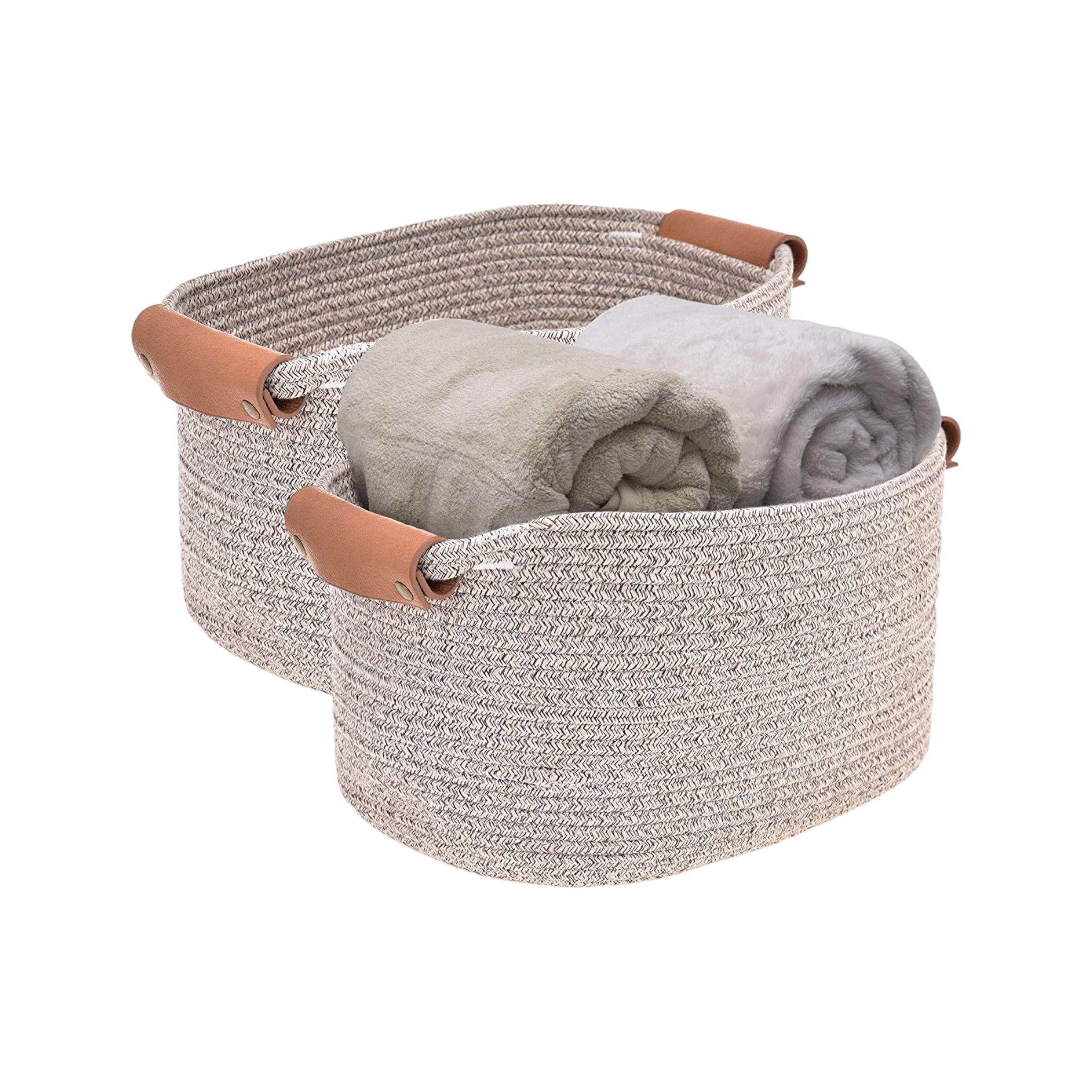 KORALO DUO EARTH – 2er-Set rechteckige Aufbewahrungskörbe aus Baumwollseil, Braun