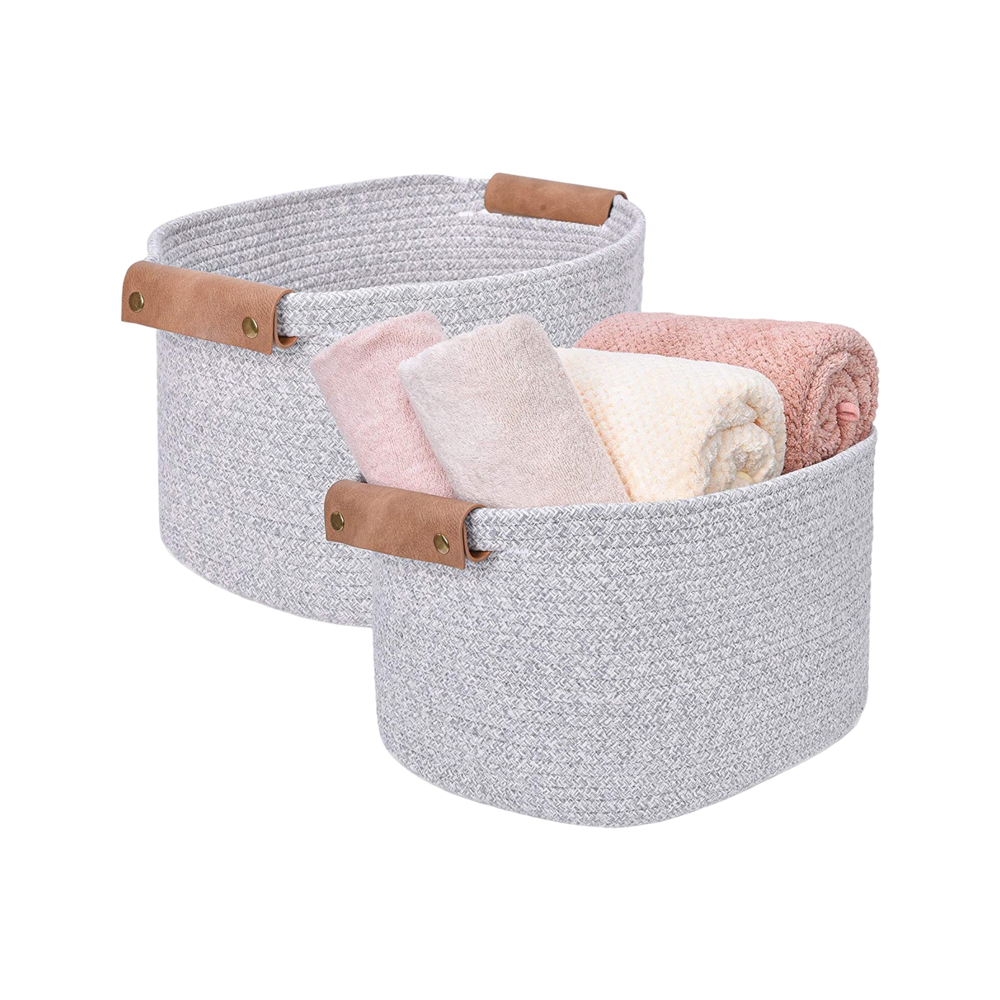 KORALO DUO LIGHT – 2er-Set rechteckige Aufbewahrungskörbe aus Baumwollseil, Hellgrau