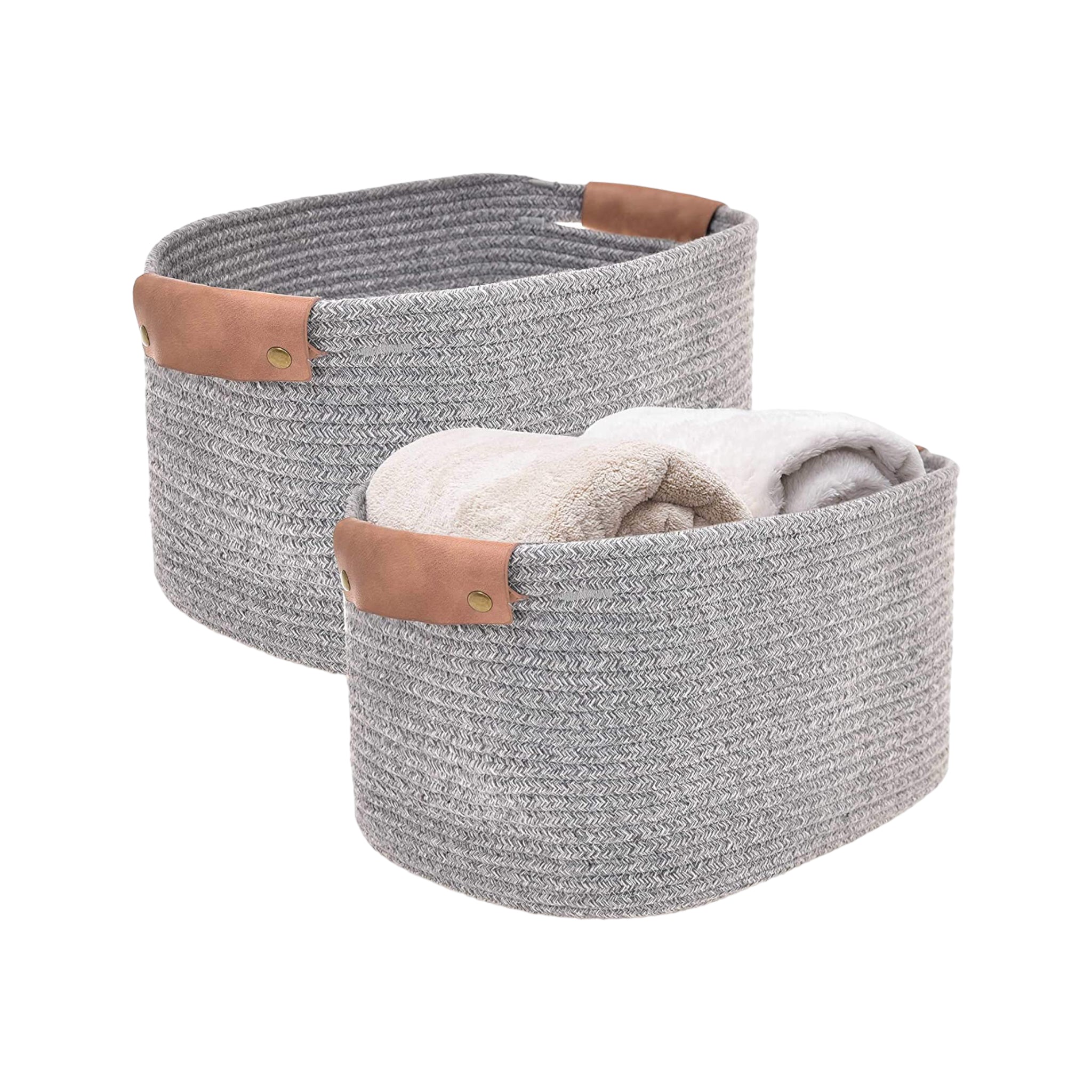 KORALO DUO DARK – 2er-Set rechteckige Aufbewahrungskörbe aus Baumwollseil, Dunkelgrau