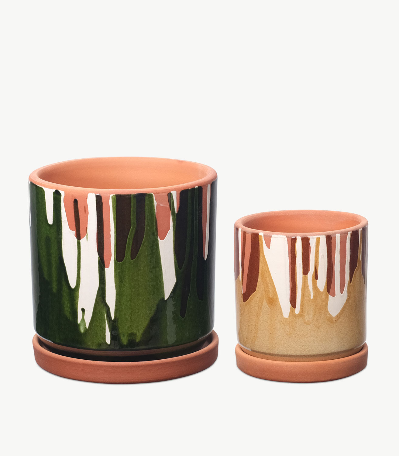 Ugo – Blumentopf aus Ton mit Untersetzer, grün glasiert, Ø 18 cm, handgefertigt aus Portugal