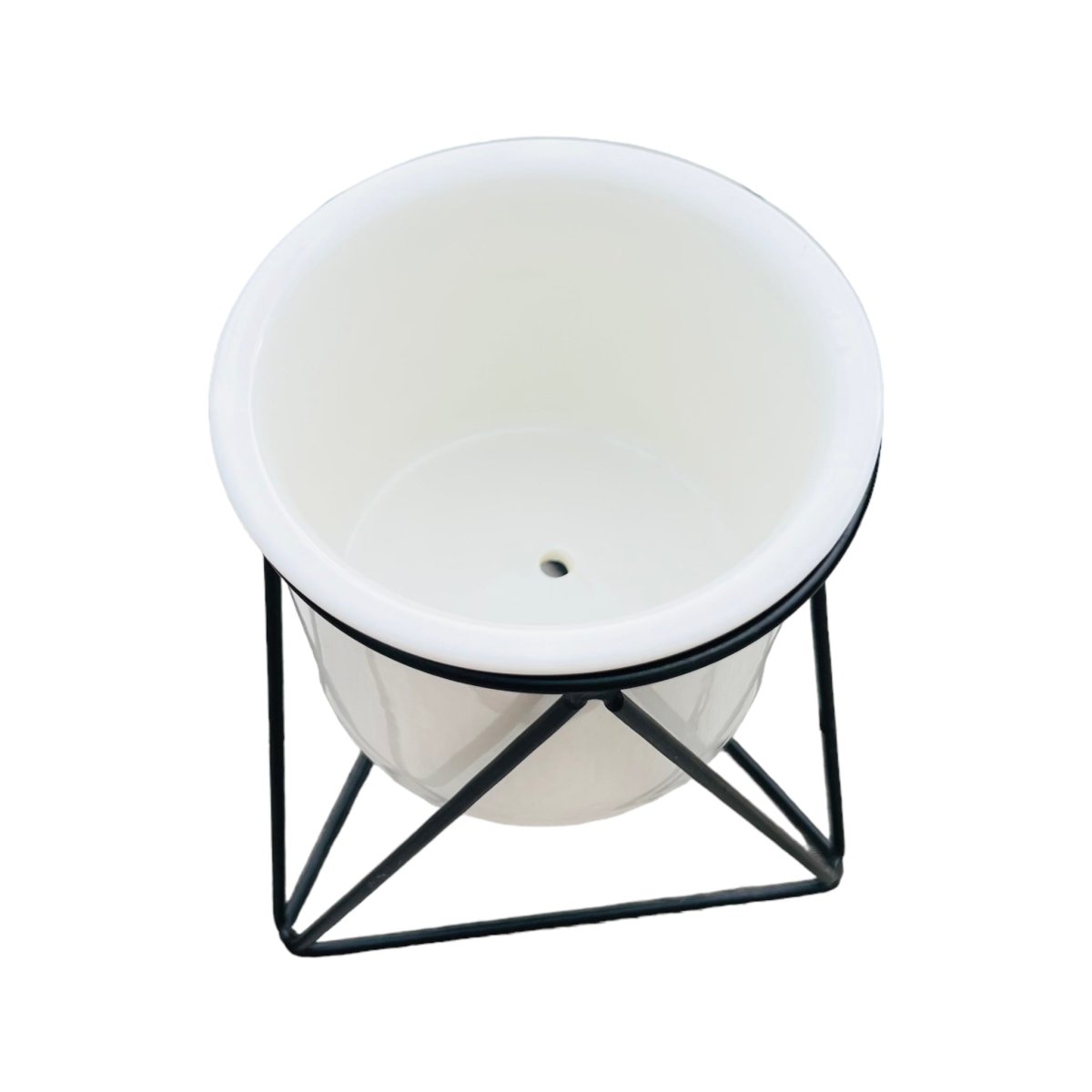 Weißer Übertopf mit schwarzem Hexagon-Ständer | Ø 11cm -KAKTOS