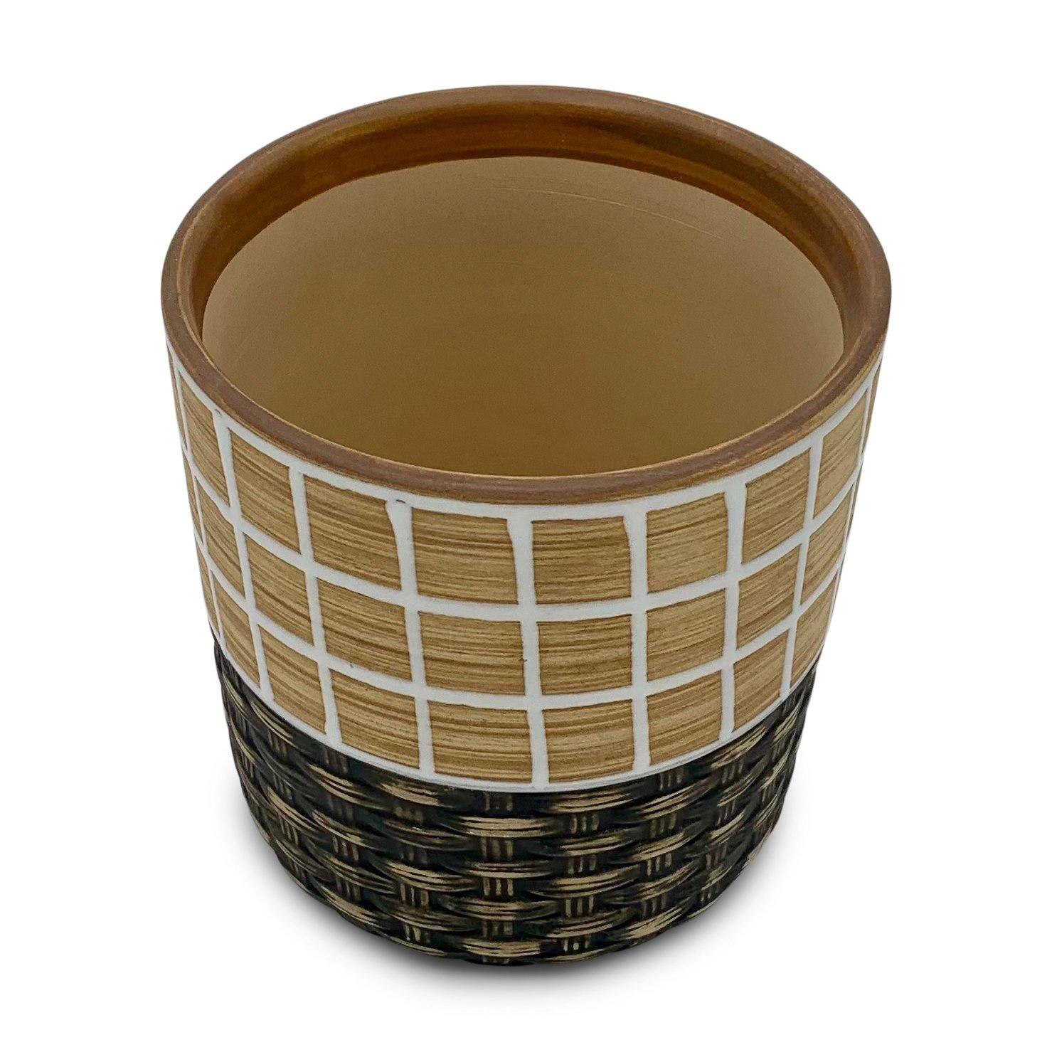 Blumentopf handbemalt Ø12cm, 13cm hoch, beige/braun, mit Loch -KAKTOS Pflanzgefäße & Zubehör