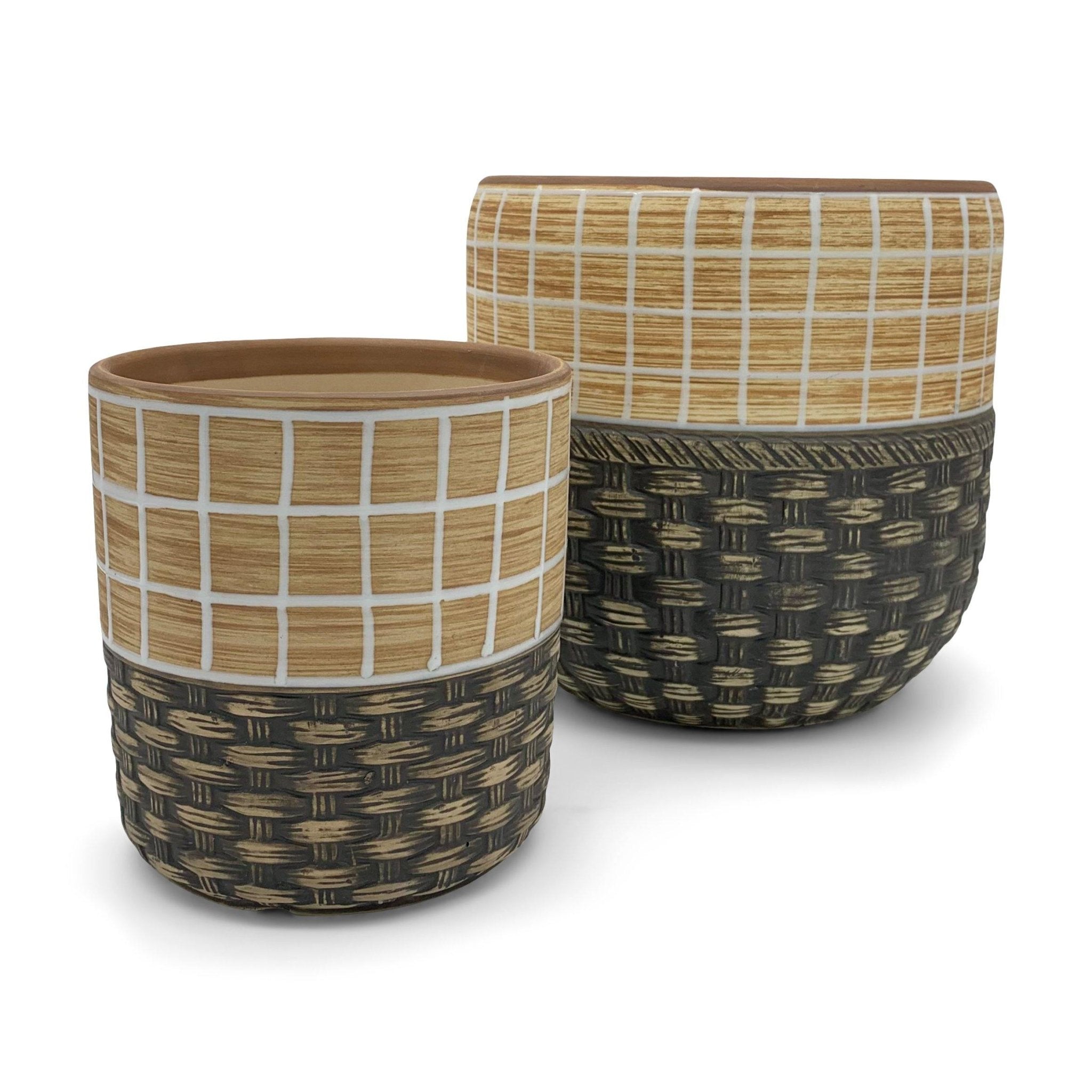 Blumentopf handbemalt Ø17cm beige/braun, 19cm hoch, mit Loch -KAKTOS Pflanzgefäße & Zubehör