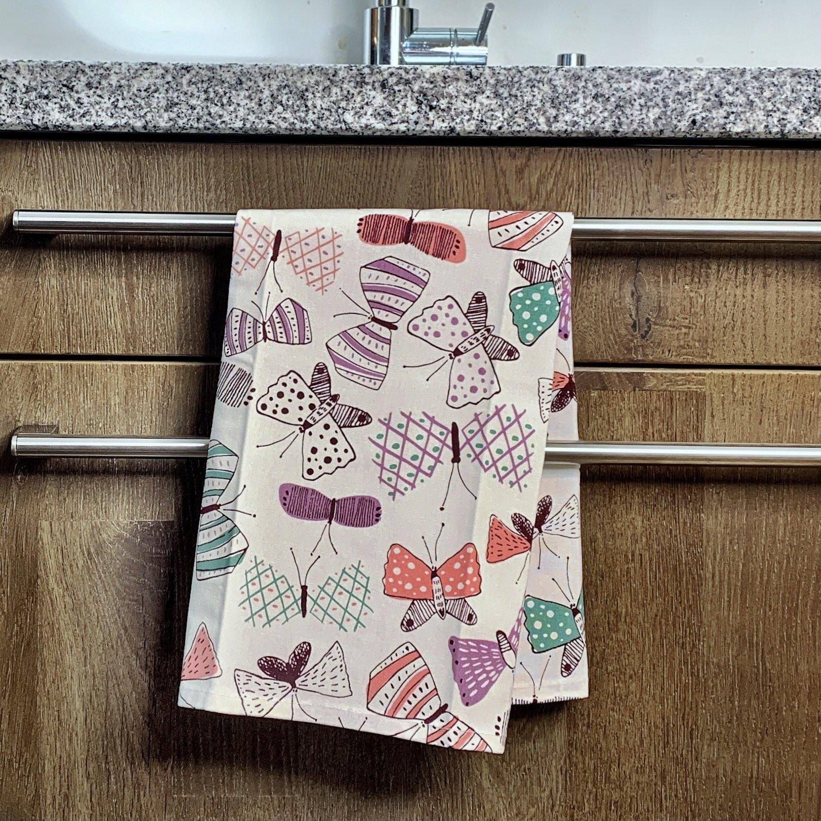Ikaria - Geschirrtuch - Violette Schmetterlinge - 100% Baumwolle -KAKTOS Pflanzen & Zubehör