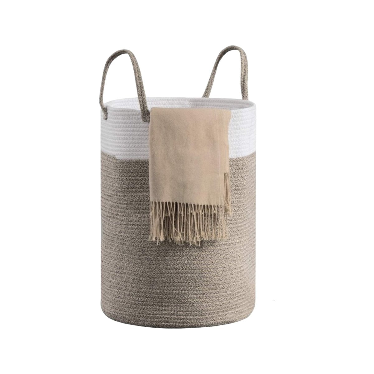 Aufbewahrungskorb aus Baumwollseil mit Griff, 40x36 cm, beige -KAKTOS