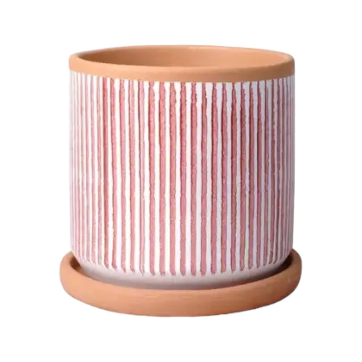 Casa Atlântica Roter Übertopf (Ø 13cm) mit Untersetzer, vertikal gestreift, handgefertigt -KAKTOS