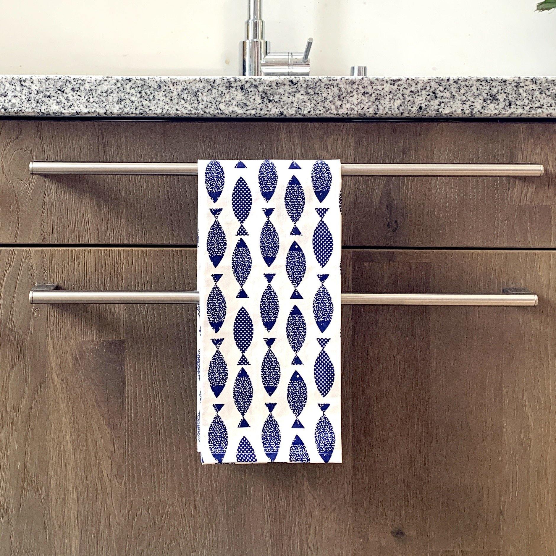 Kreta - Geschirrtuch - Dark Blue Fish - 100% Baumwolle -KAKTOS Pflanzen & Zubehör