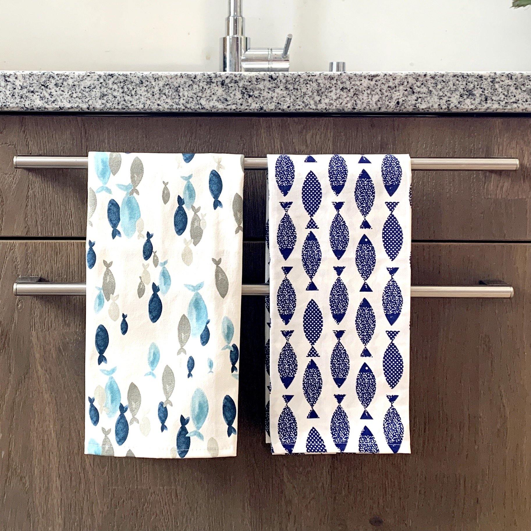 Santorini - Geschirrtuch - Hellblaue Fische - 100% Baumwolle -KAKTOS Pflanzen & Zubehör