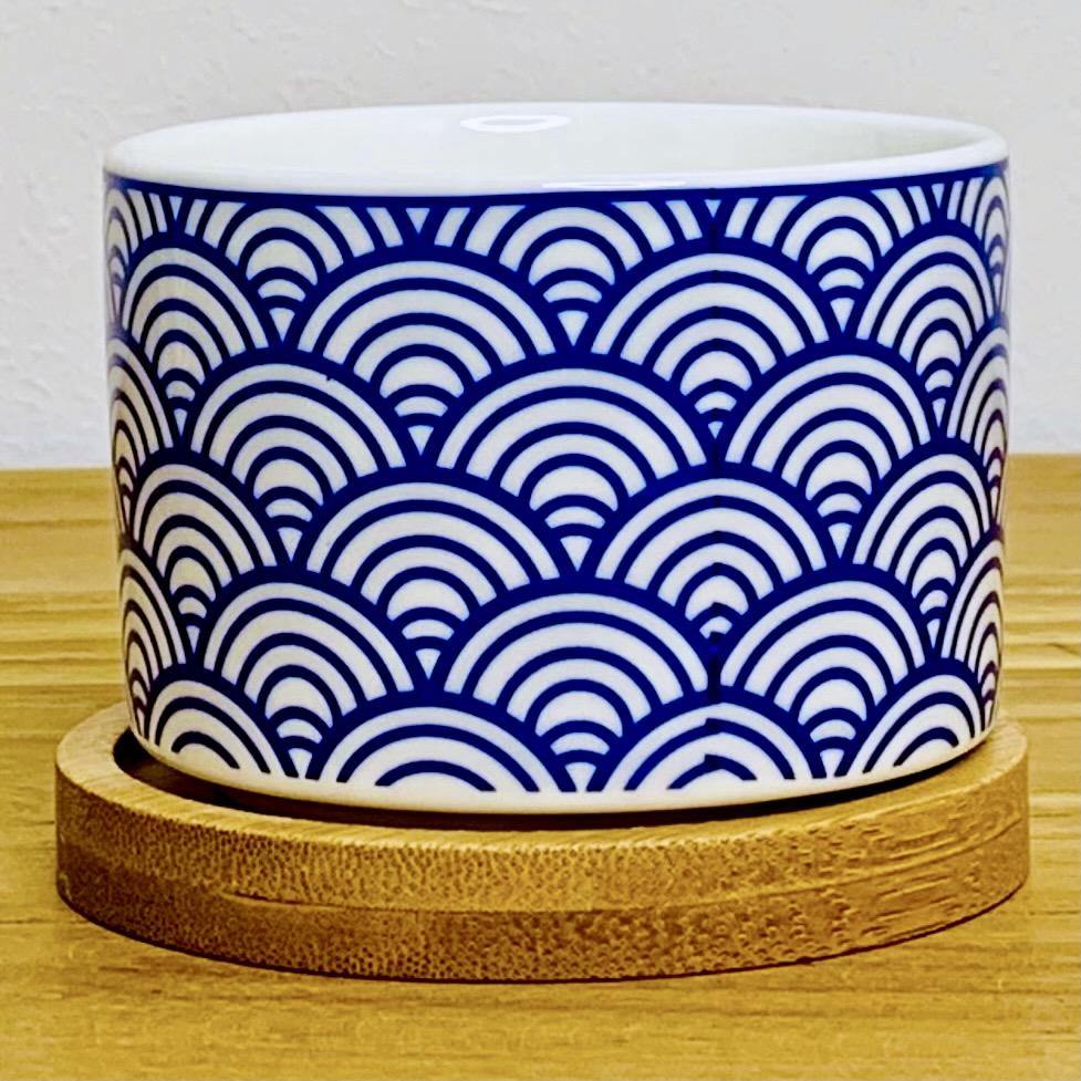 Tokyo - Blumentopf mit Drainageloch, Ø6,5cm mit Bambusuntersetzer -KAKTOS Pflanzen & Zubehör