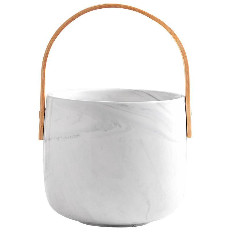 Übertopf aus Keramik mit Holzgriff, Ø14cm, -KAKTOS Pflanzen & Zubehör