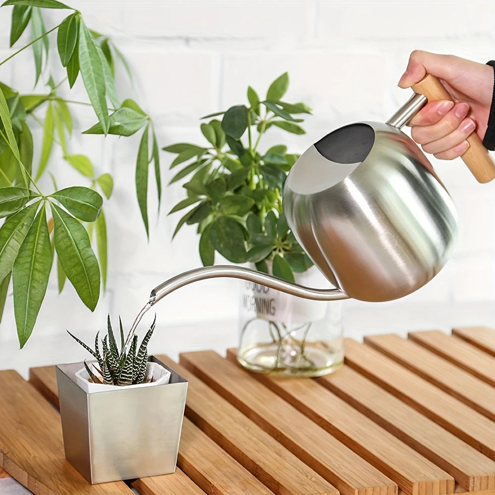 TIVVA 1200 – Edelstahl-Gießkanne, 1,2 L, versch. Farben, mit Holzgriff &amp; langer Ausgussdüse