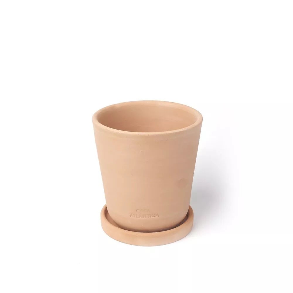 ODEMIRA – Blumentopf, Ton, Terrakotta Natur, Ø 15 cm, handgefertigt mit Untersetzer