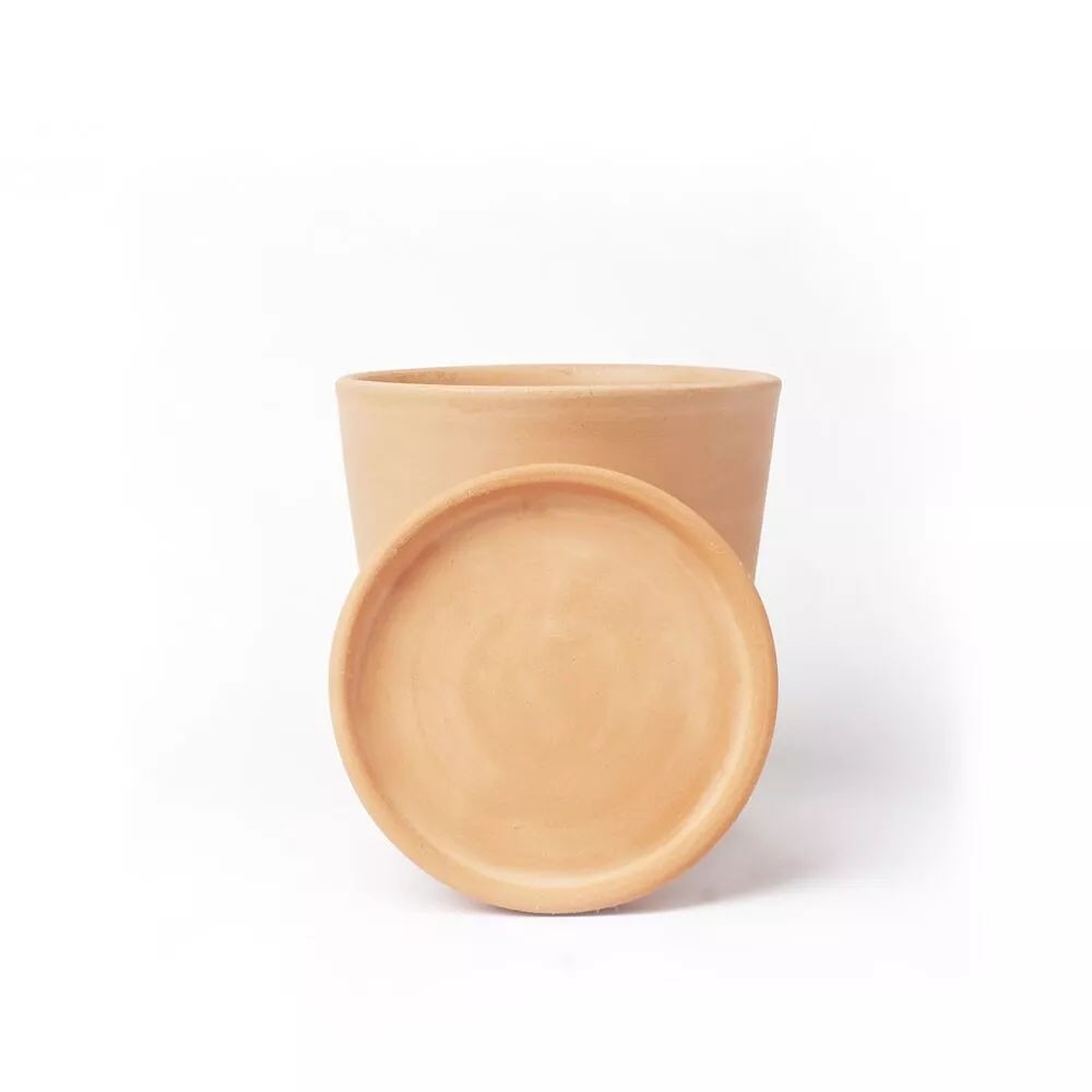 ODEMIRA – Blumentopf, Ton, Terrakotta Natur, Ø 15 cm, handgefertigt mit Untersetzer
