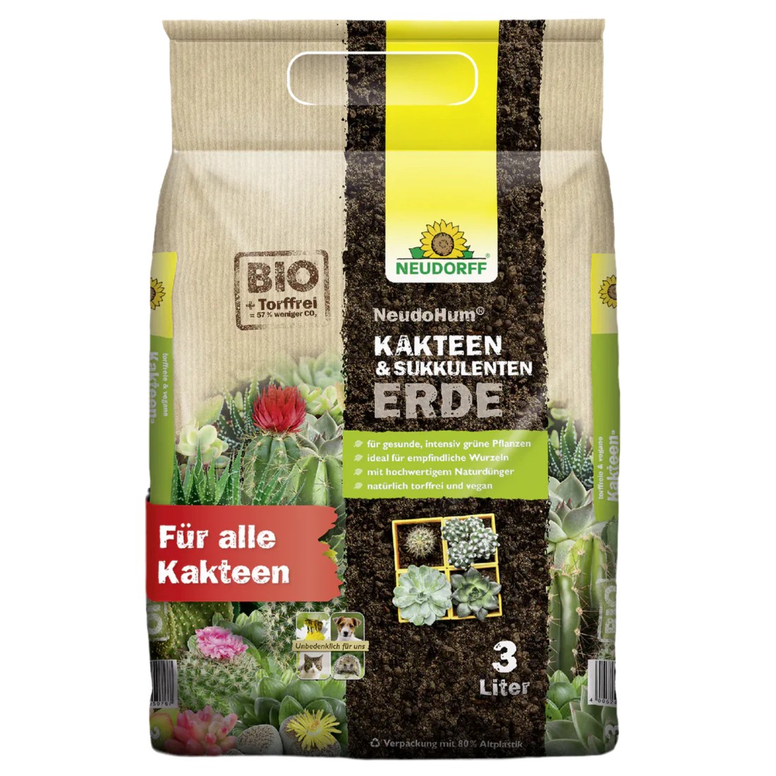 Neudorff NeudoHum – Pflanzenerde für Kakteen &amp; Sukkulenten – torffrei – 3 Liter – biologisch