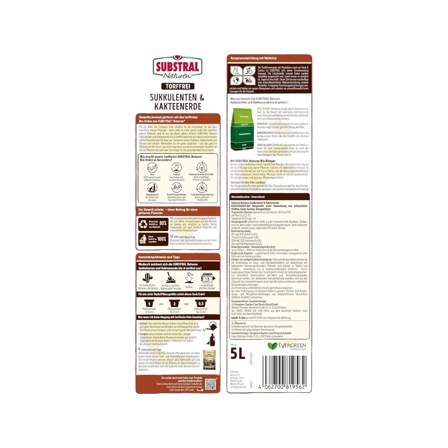 Substral Naturen Sukkulente &amp; Kaktus Erde Bio &amp; torffrei, für Sukkulenten, Kakteen und Bonsai, 3 Monate vorgedüngt, 5 L