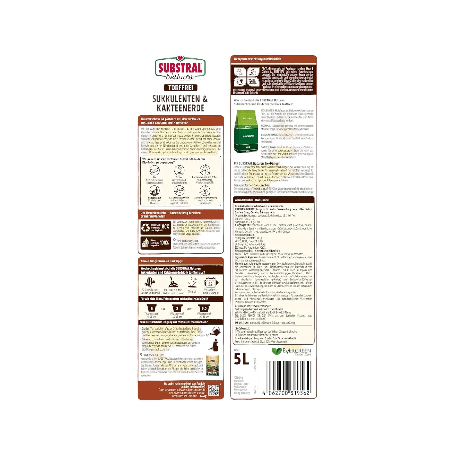 Substral Naturen Sukkulente &amp; Kaktus Erde Bio &amp; torffrei, für Sukkulenten, Kakteen und Bonsai, 3 Monate vorgedüngt, 5 L