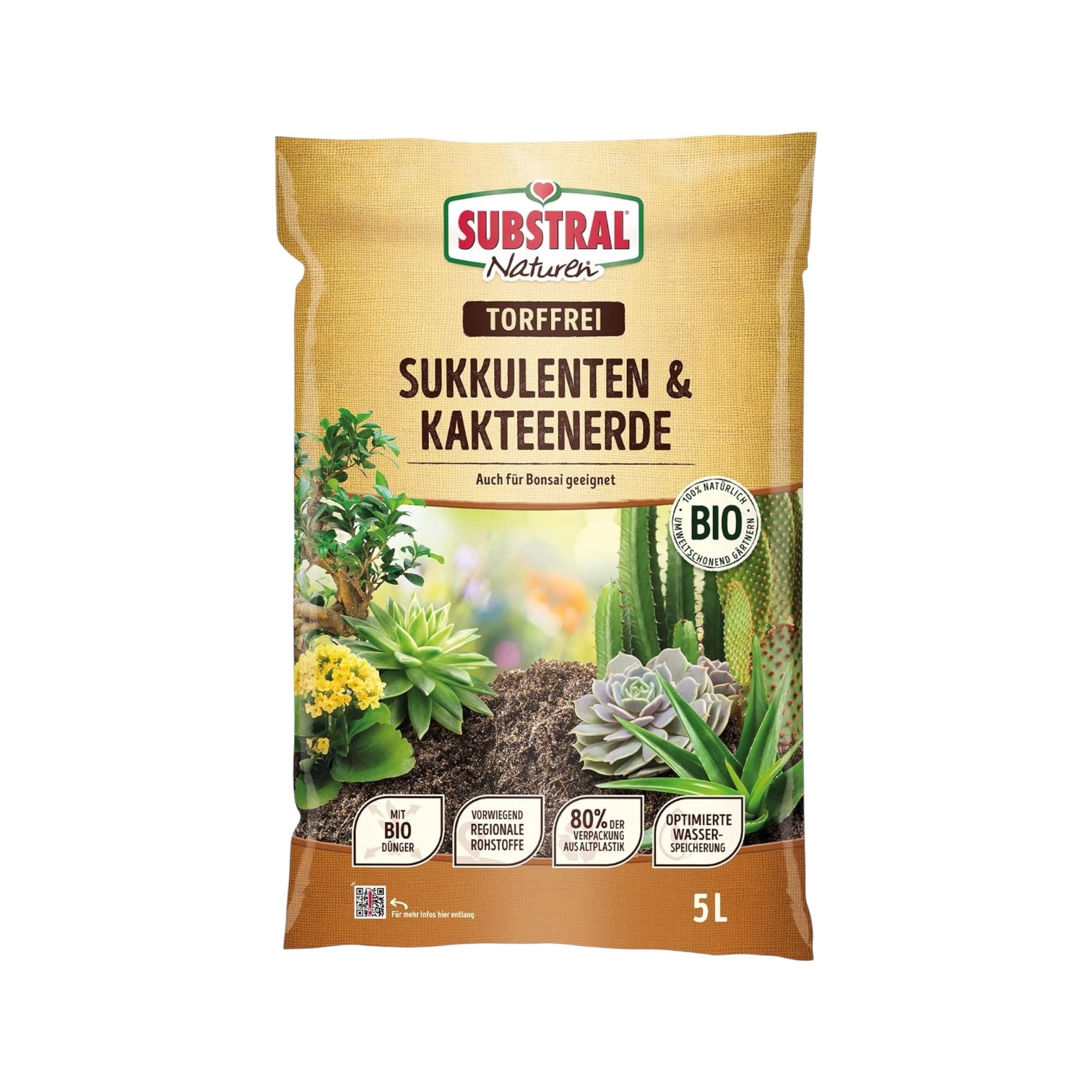 Substral Naturen Sukkulente &amp; Kaktus Erde Bio &amp; torffrei, für Sukkulenten, Kakteen und Bonsai, 3 Monate vorgedüngt, 5 L