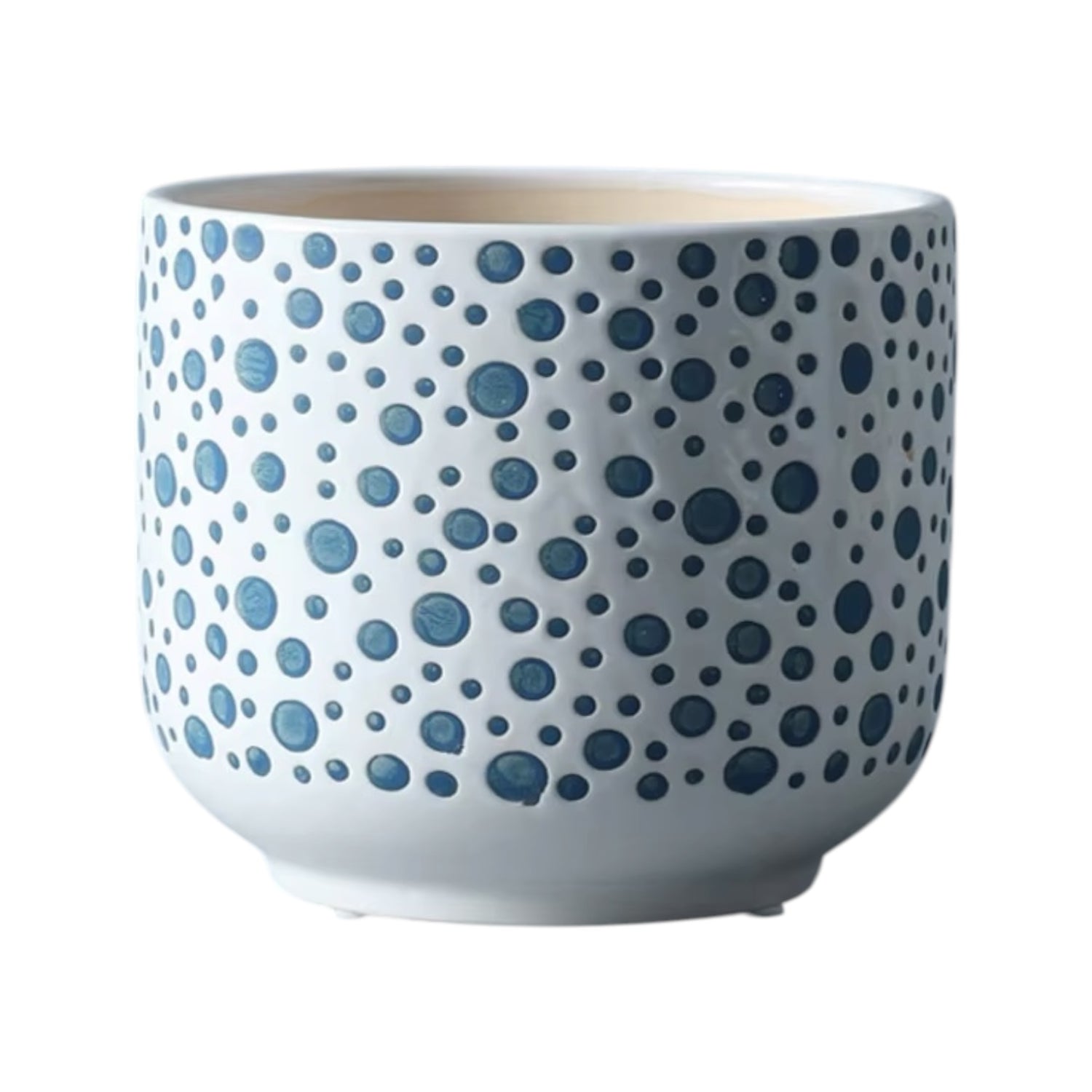 OSLO – Blumentopf für Innenbereiche, Keramik, Blau-Weiß gepunktet, verschiedene Größen, mit Drainageloch