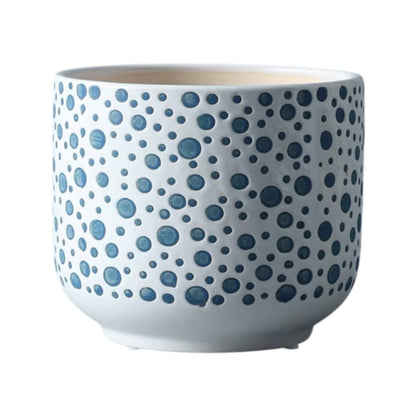 OSLO – Blumentopf für Innenbereiche, Keramik, Blau-Weiß gepunktet, verschiedene Größen, mit Drainageloch