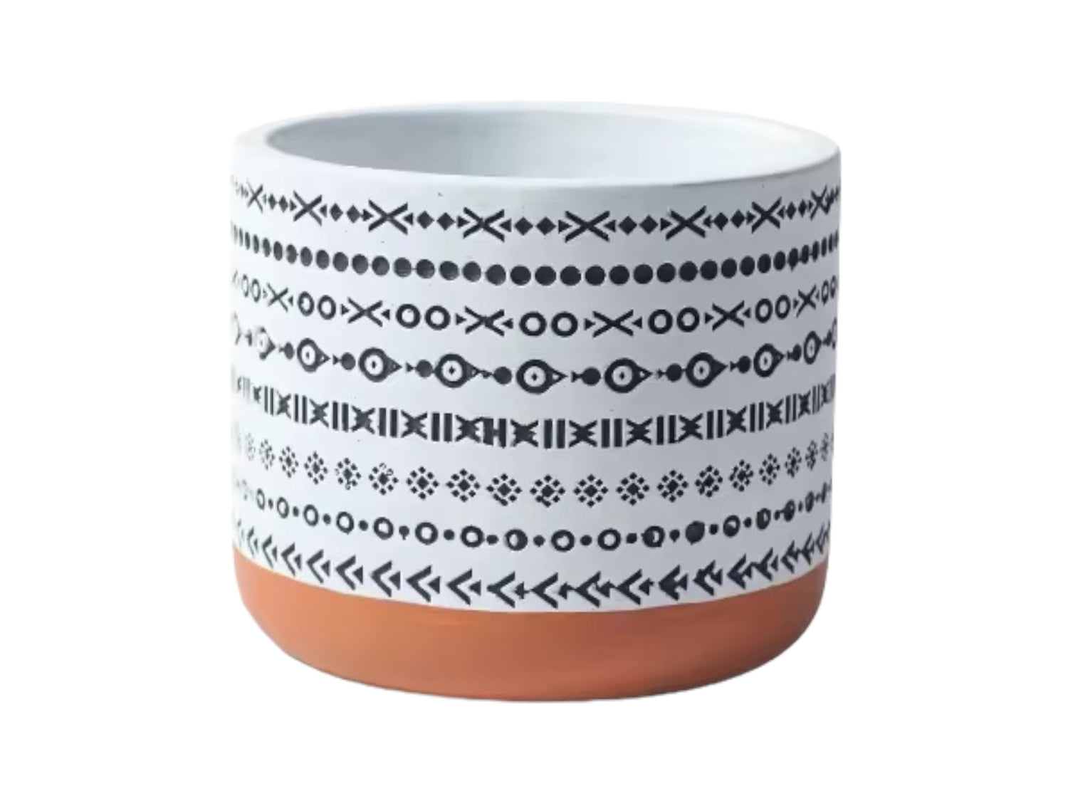 BOHO NOMAD – Blumentopf für Innen- und Außenbereiche, Zement, Terracotta-Schwarz-Weiß, Ø 13,5 cm, handgefertigt
