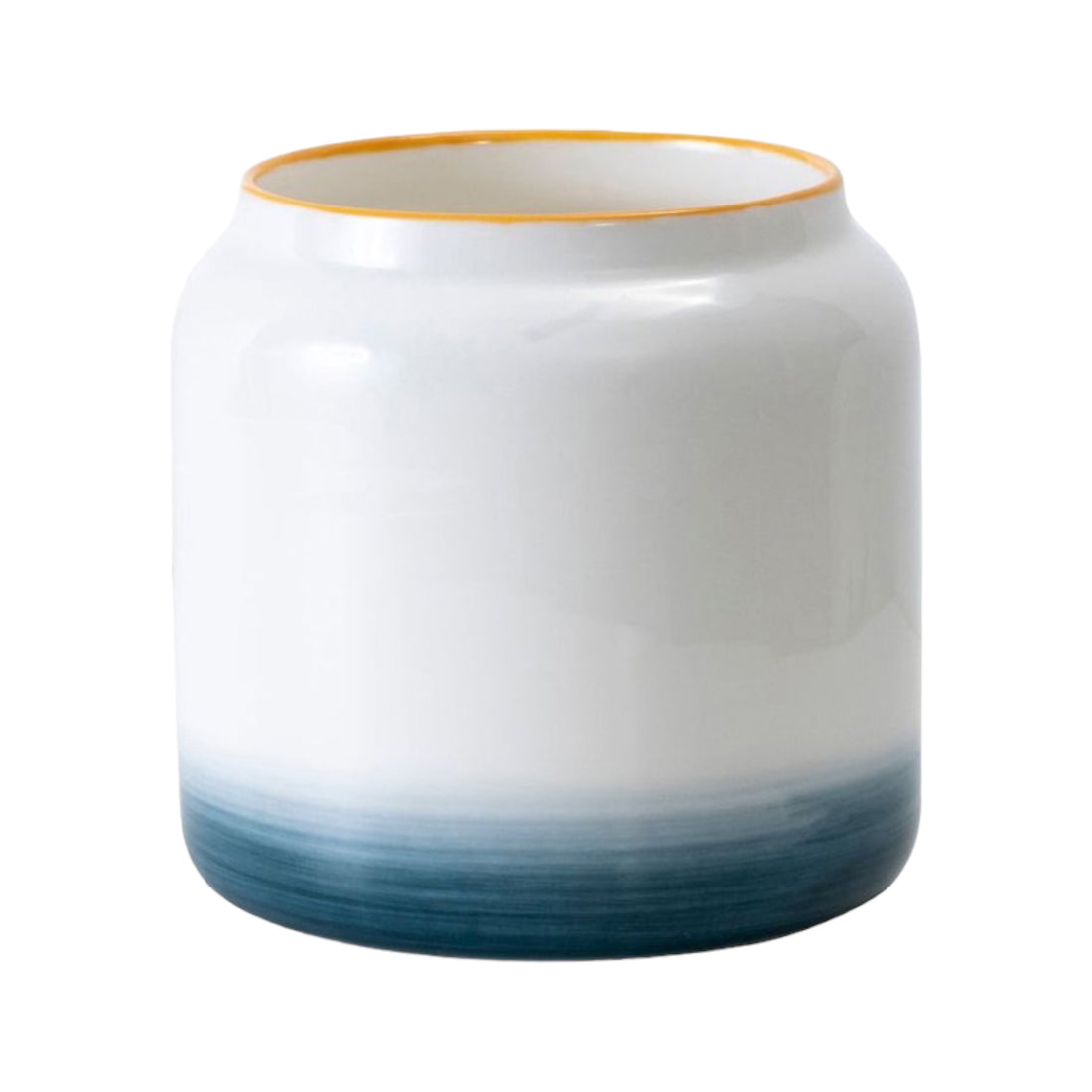 BROMMA – Blumentopf, Keramik, Weiß mit blauen Akzenten, Ø 7 cm, handbemalt mit Drainageloch