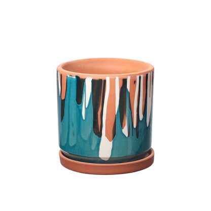 Ugo – Blumentopf aus Ton mit Untersetzer, blau glasiert, Ø 18 cm, handgefertigt in Portugal