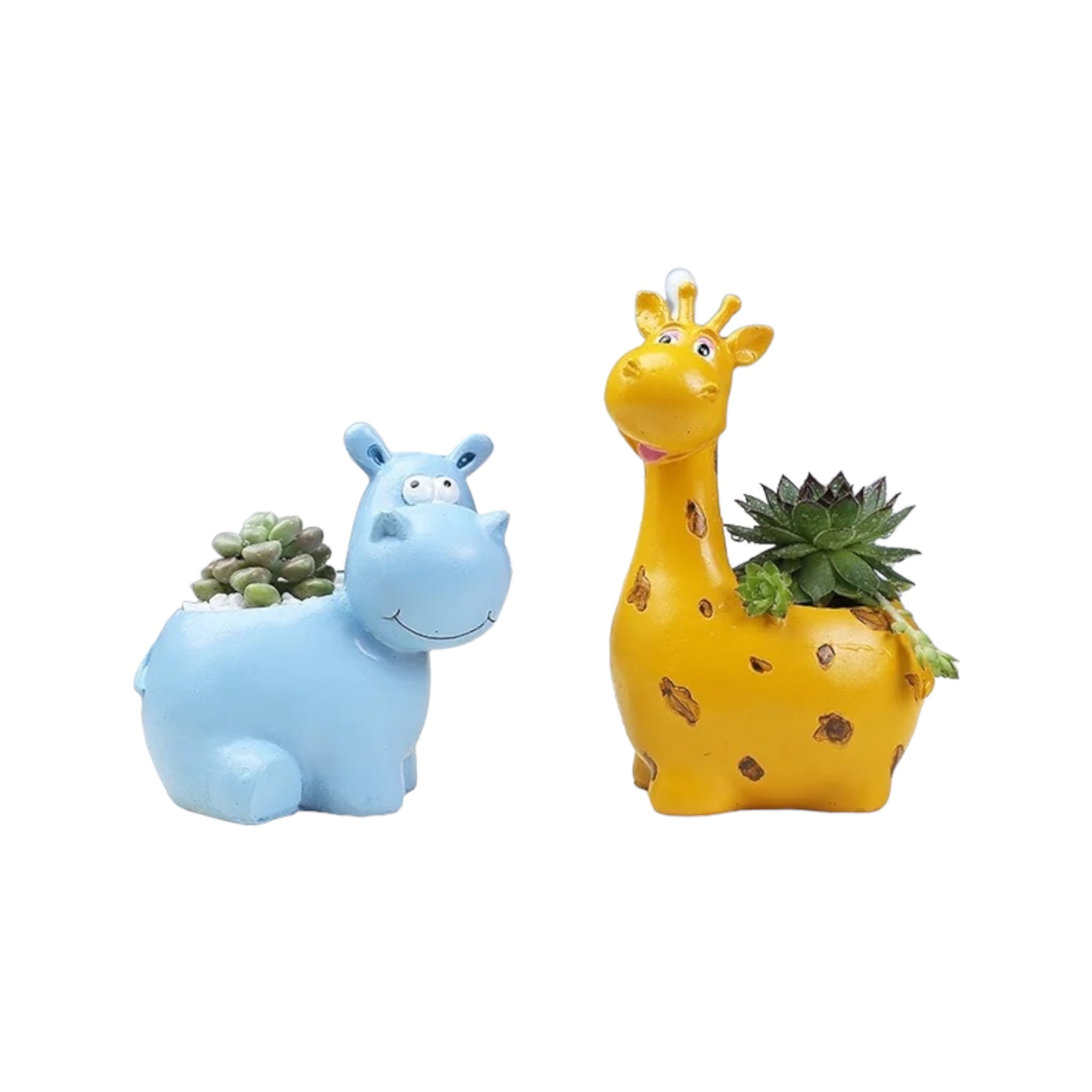 NILPFERD – Tierblumentopf für Innenbereiche, Kunstharz, Blau, Ø 8 cm, mit Drainageloch