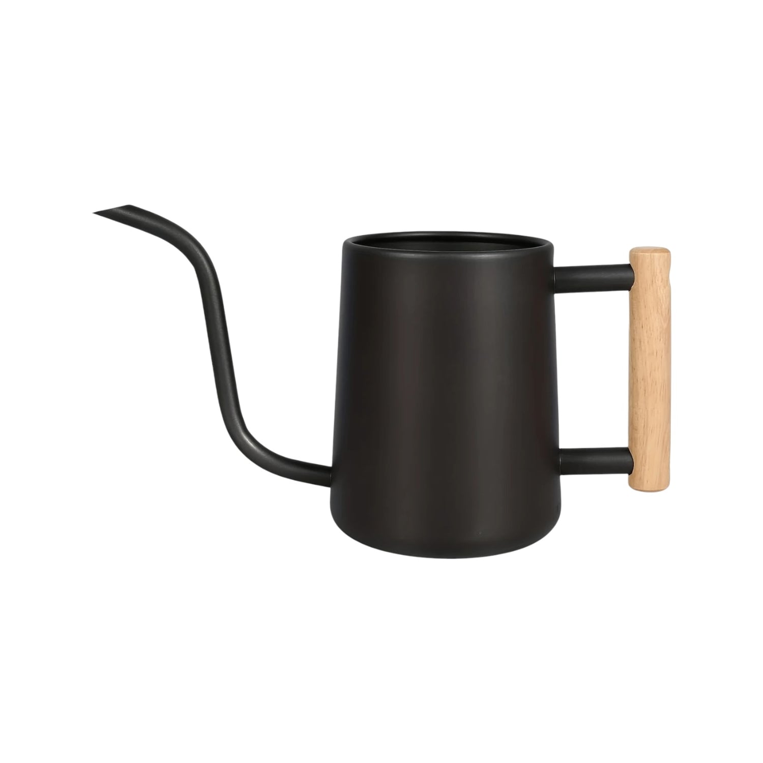 TIVVA – Indoor-Gießkanne aus Edelstahl, 1 L, Schwarz mit Holzgriff