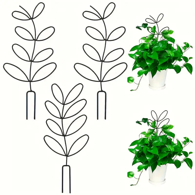 Mini-Pflanzengitter – Rankhilfe für Kletterpflanzen – Metall in Blattform – Schwarz – 32,5 cm – 2er-Set