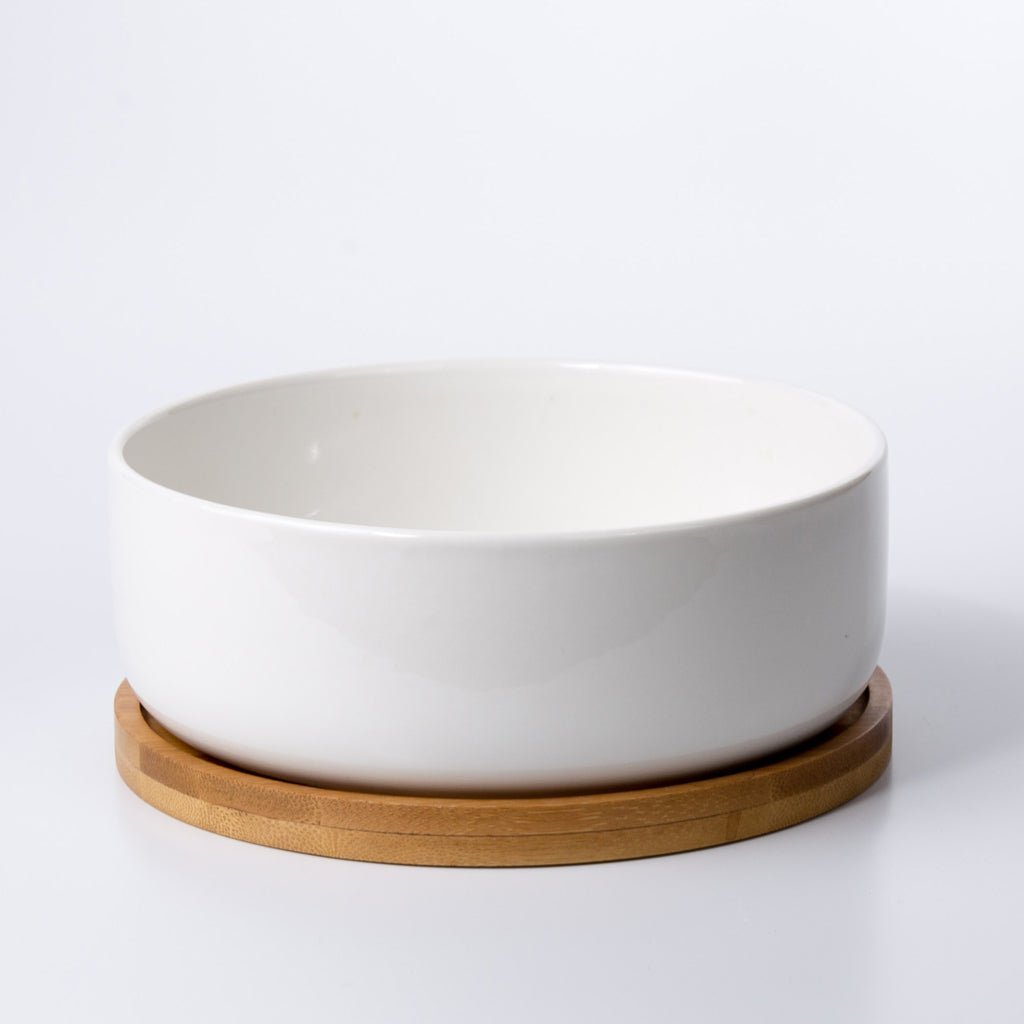 MALA Mini Topf für Kakteen und Sukkulenten, rund, weiß, ⌀ ca. 16 cm, 5,7cm hoch, mit Bambusuntersetzer -KAKTOS