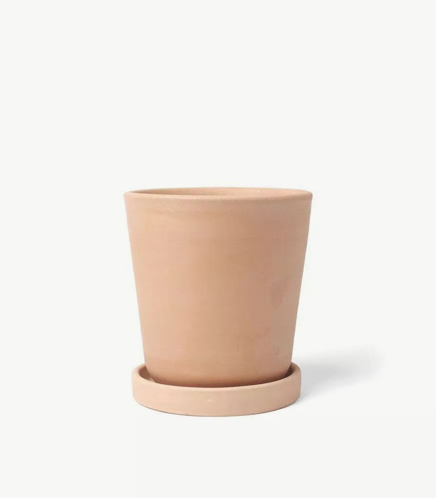 ODEMIRA – Blumentopf, Ton, Terrakotta Natur, Ø 15 cm, handgefertigt mit Untersetzer