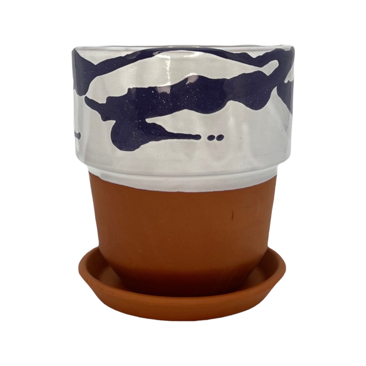 Blumentopf NUAGE terracotta handbemalt - blau - Ø11cm -KAKTOS