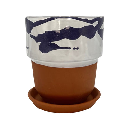 Blumentopf NUAGE terracotta handbemalt - blau - Ø11cm -KAKTOS