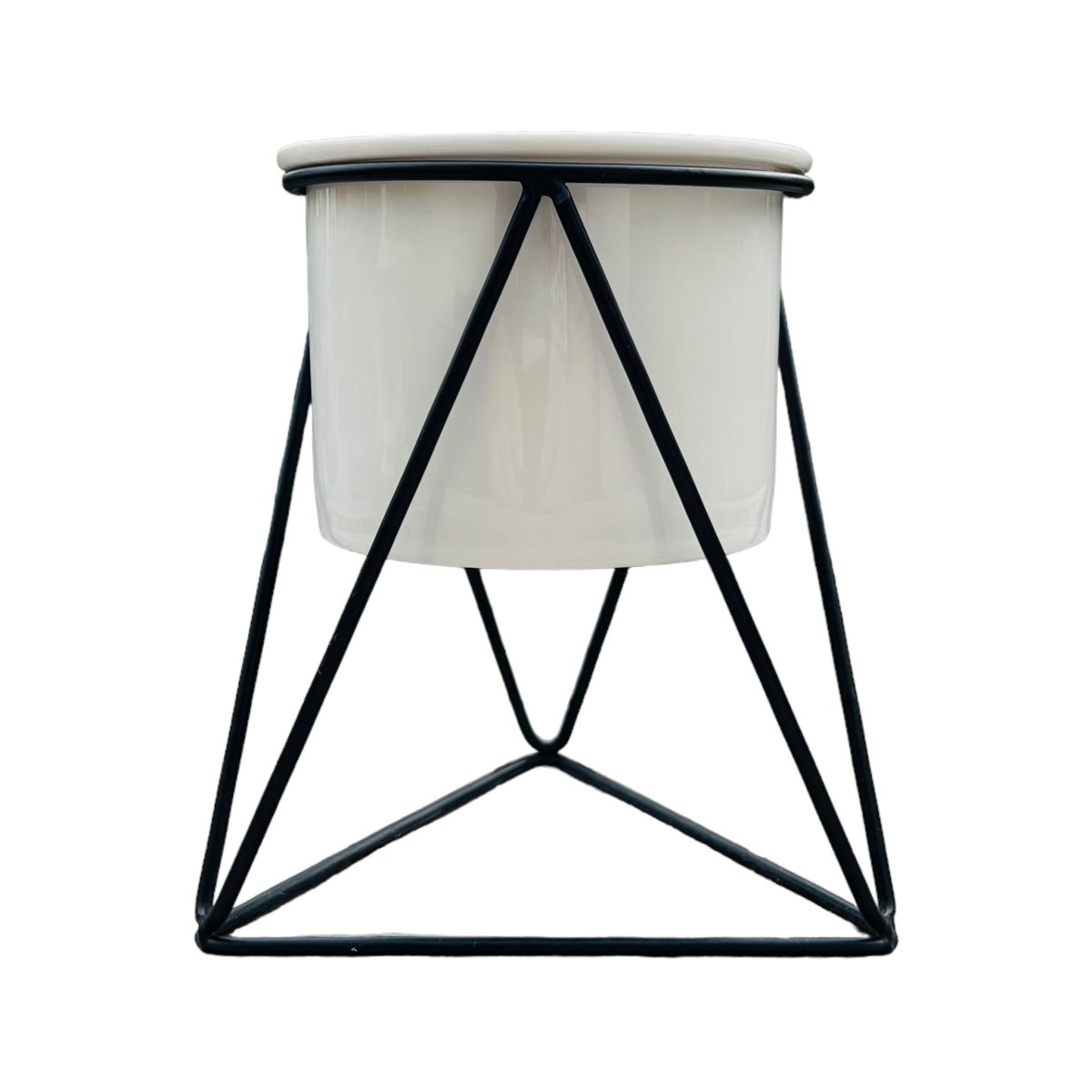 Weißer Übertopf mit schwarzem Hexagon-Ständer | Ø 11cm -KAKTOS