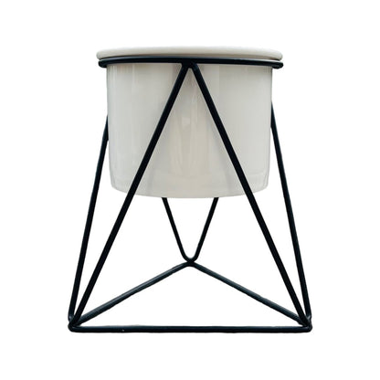 Weißer Übertopf mit schwarzem Hexagon-Ständer | Ø 11cm -KAKTOS