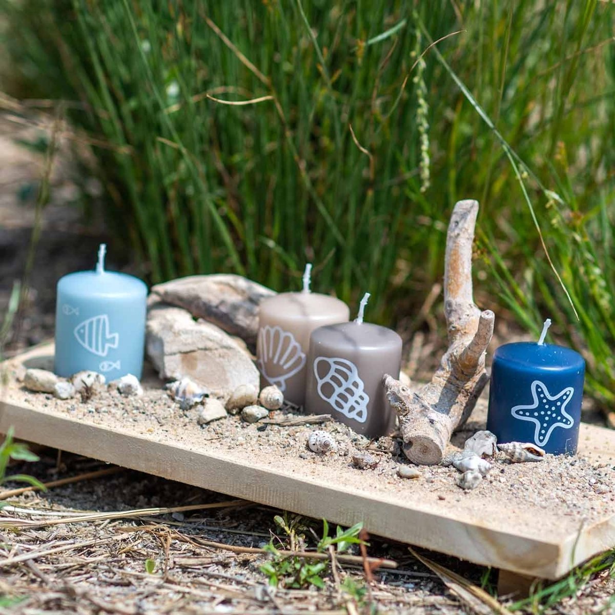 Stumpenkerzen Mix Maritim 4er Set - Safe Candle -KAKTOS Living