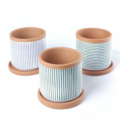 Blau vertikal gestreifter Übertopf mit Untertasse, handgefertigt -KAKTOS Pflanzgefäße &amp; Zubehör