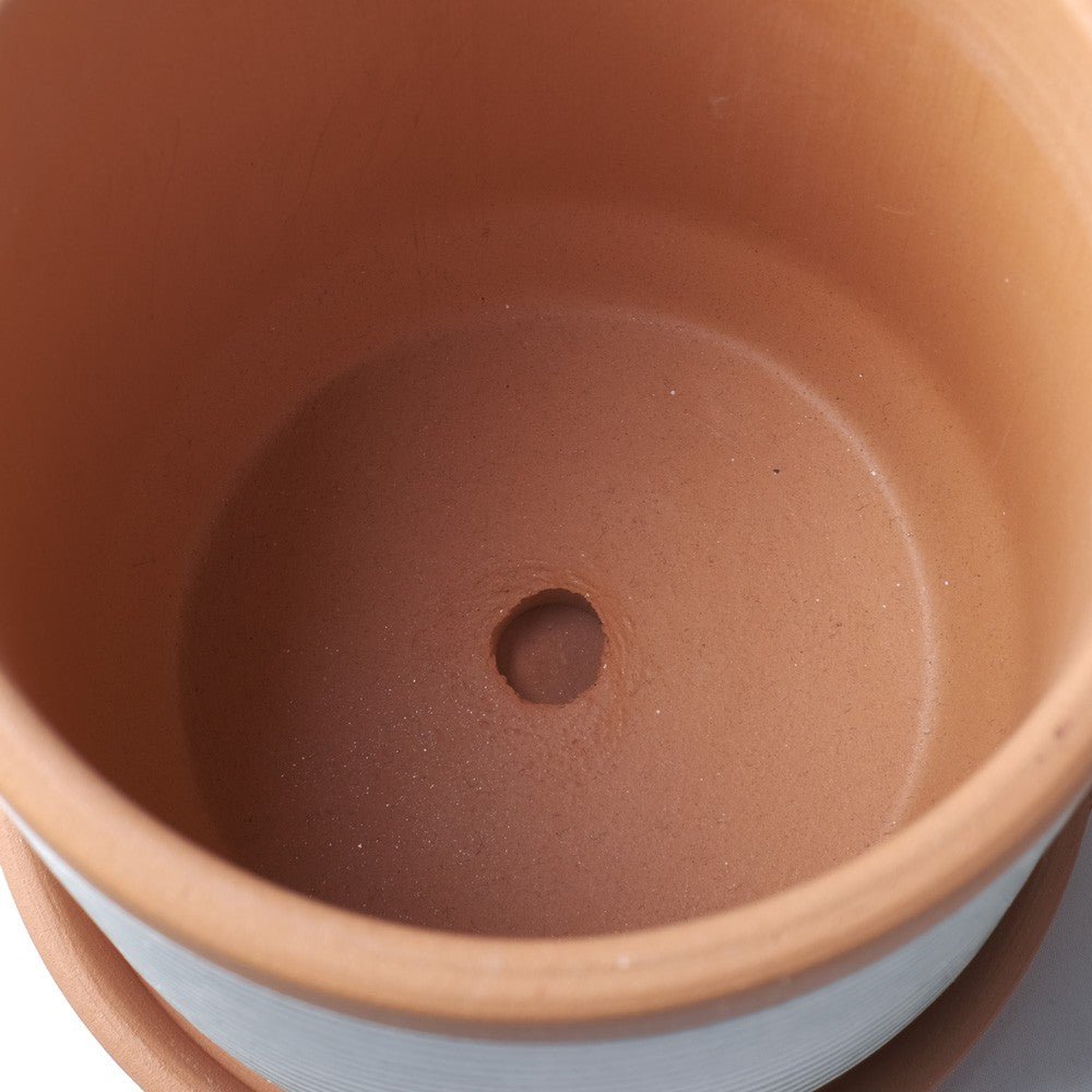 Blauer horizontal gestreifter Übertopf mit Untertasse, handgefertigt -KAKTOS Pflanzgefäße &amp; Zubehör