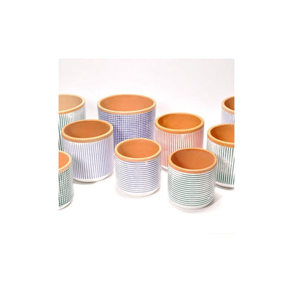 Casa Atlântica Gelber Übertopf (Ø 13cm) mit Untersetzer, horizontal gestreift, handgefertigt -KAKTOS