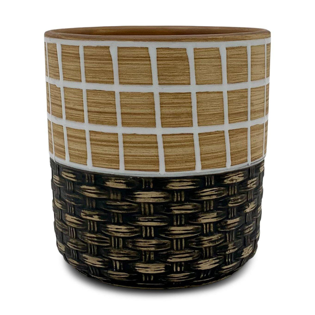 Blumentopf handbemalt Ø12cm, 13cm hoch, beige/braun, mit Loch -KAKTOS Pflanzgefäße &amp; Zubehör